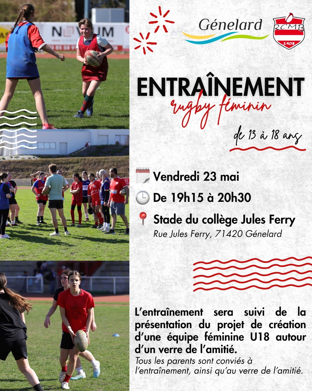 Entrainement de rugby féminin à Génelard